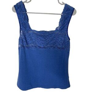 Vintage Cinema Etoile Lace Tank L Blue • Made in USA Y2K Coquette Top